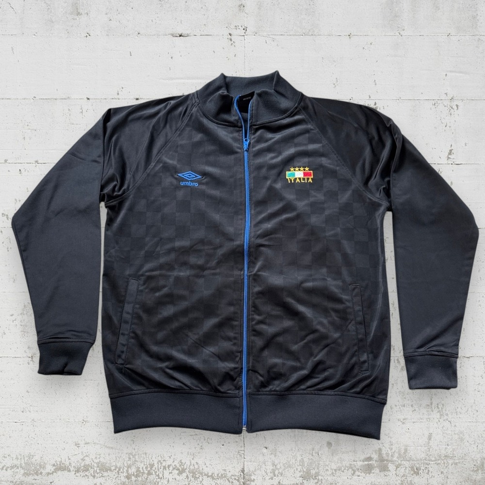 Umbro Italy Checkered Jacket Mens L Full Zip Blue Retro Soccer Football Track